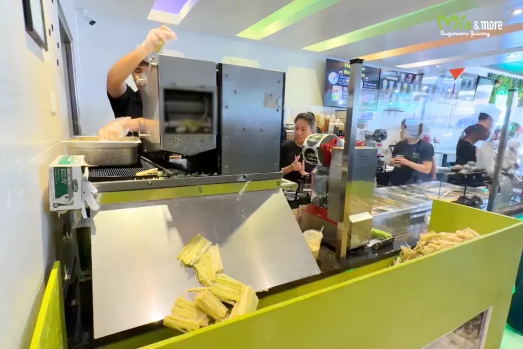 Fresh sugarcane juice is pressed at the counter following the Press-to-Order model